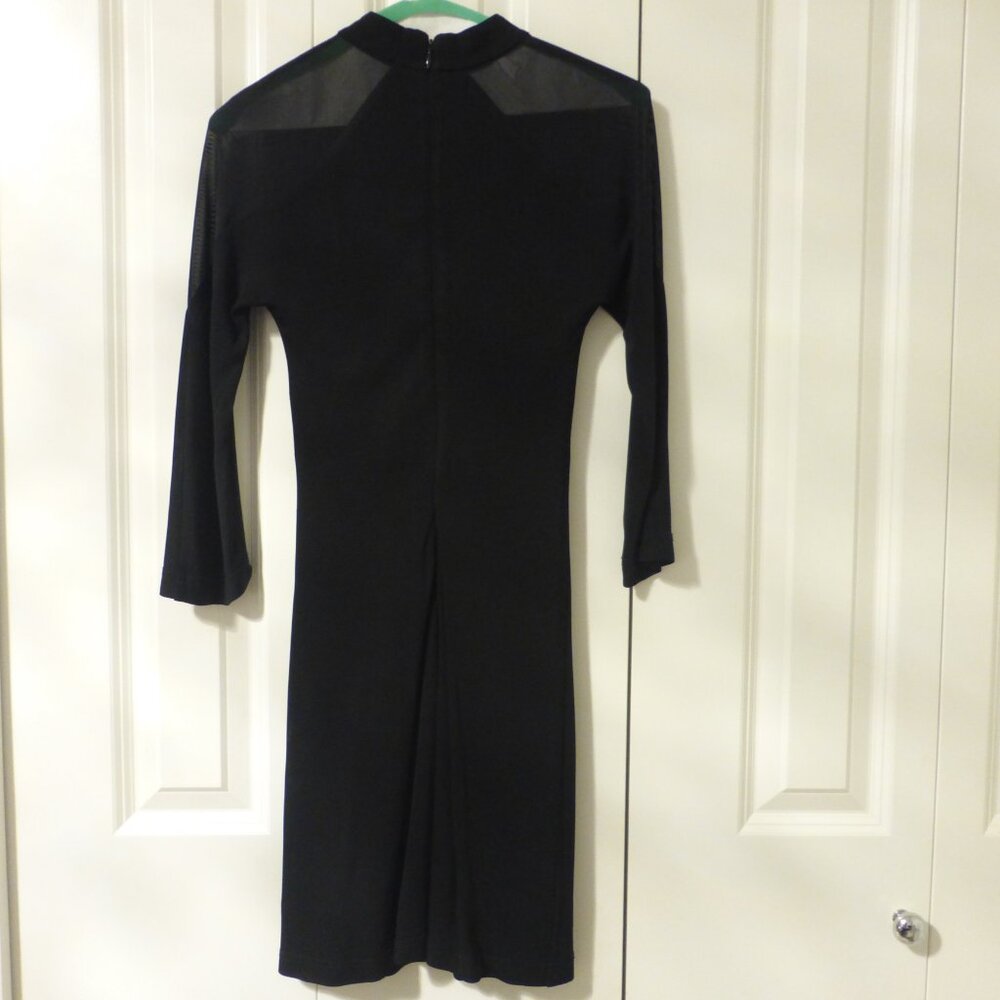 BEBE black yoke three quarter sleeve dress with mesh insert - Picture 6 of 7